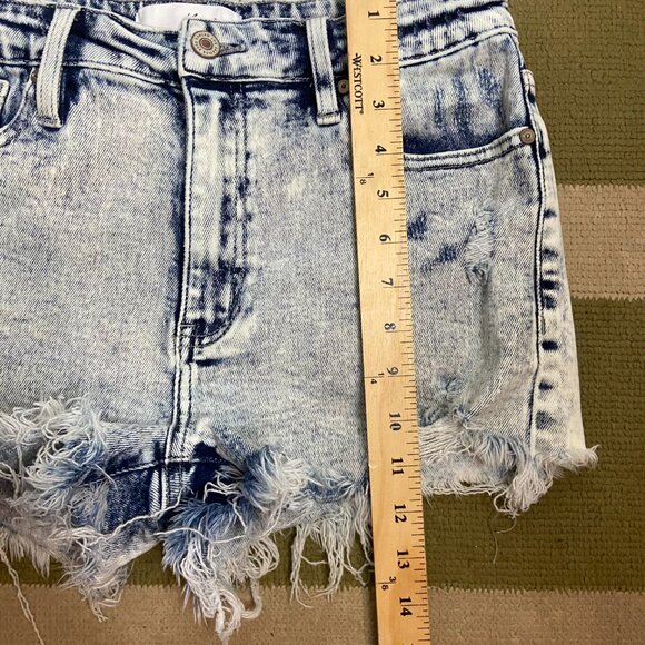 Kancan Jean Shorts Size Large High Rise Light Acid Wash Frayed Festival Grunge - Picture 5 of 6